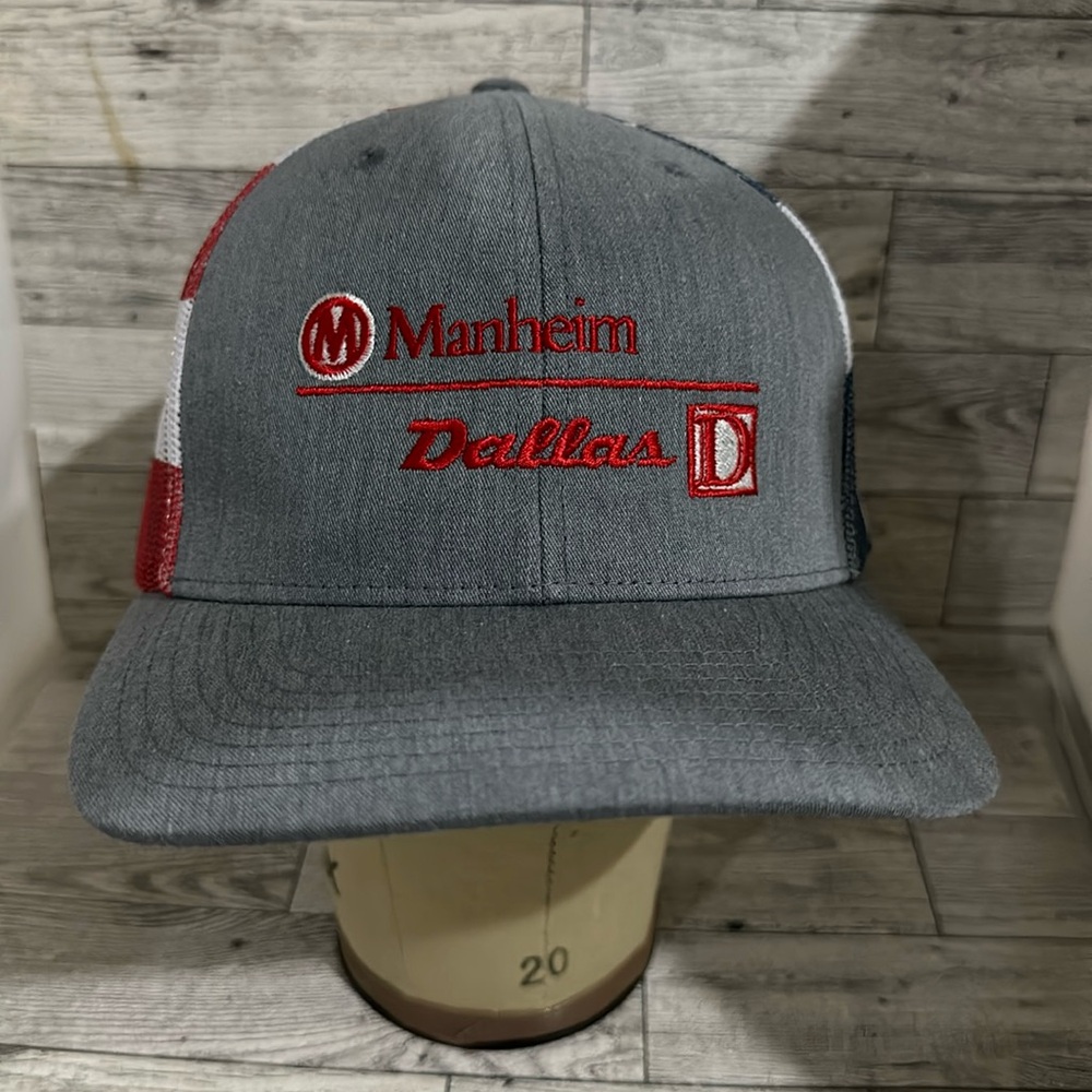 Manheim Dallas gray trucker American flag baseball cap hat